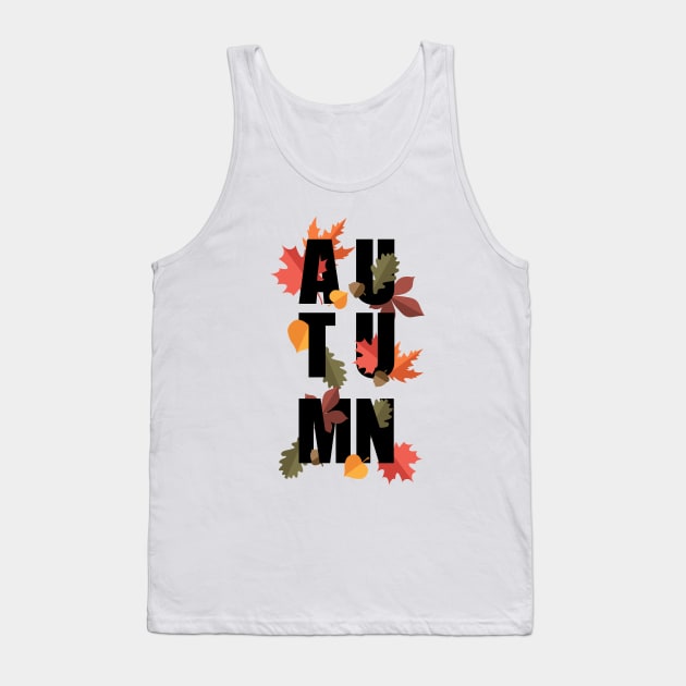 Autumn word and leaves BLACK Tank Top by PrintablesPassions